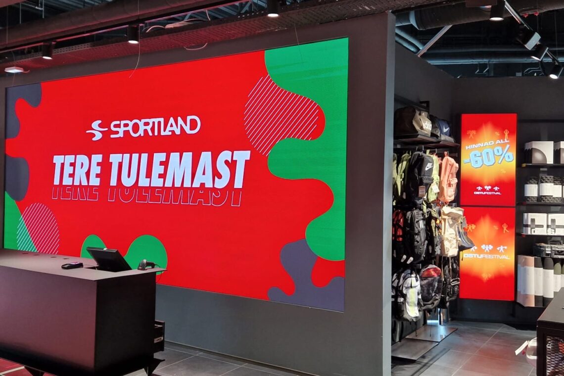Ledzep Group, Viljandi Sportland, kaupluse digitaliseerimine, digimeedia, reklaampinnad, LCD ekraanid, LED ekraanid, digital signage